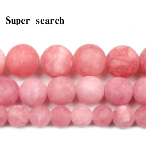 Natural Stone Frost Dull Polish Matte Pink Rose Jadee Loose Round Beads 6 8 10MM Pick Size For Jewelry Making Bracelet