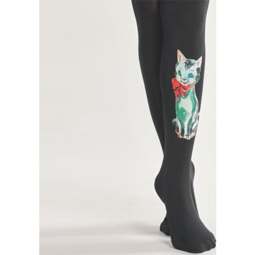 Cat printing 1200D thickness Autumn and Winter Women Black Tight tattoo-stockings