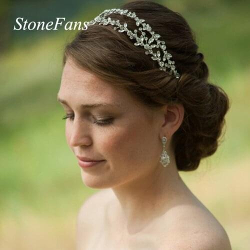 Stonefans Rhinestone Bridal Headwear Crystal Flower Tiara Crown Wedding Headbands for Hair Accessories Bride Headpiece Jewelry