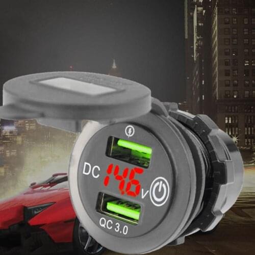 QC3.0 Fast Charger Dual USB Waterproof PC Touch Switch Mini Charger for Car