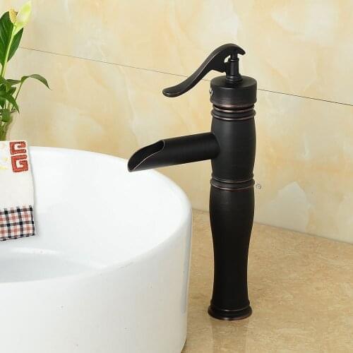 Basin Faucet Waterfall Bathroom Faucet Single handle Basin Mixer Tap Bath Antique Bronze Faucet Brass Sink Water Crane Black Tap