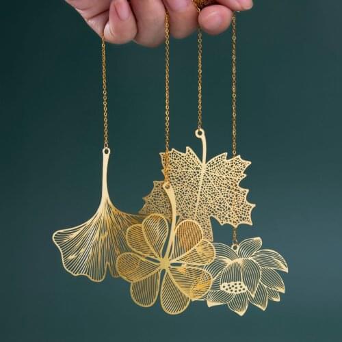 Vintage Metal Bookmark Chinese Style Creative Leaf Vein Hollow Maple Leaf Fringed Apricot Leaf Lotus Bookmark Pendant Gifts