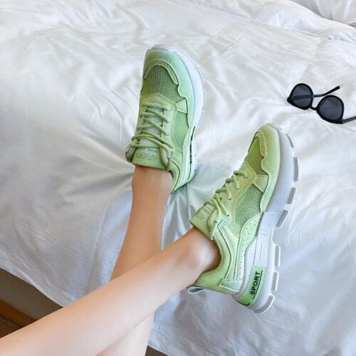 Green Platform Sneakers Designers Women Shoes Mixed Colors Lace Up Casual Old Dad Shoes Woman Brand Female Chunky Trainers