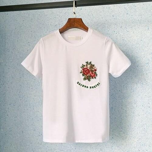 2021 Summer Floral Embroidery Cotton T-Shirt O-Neck Short-Sleeved Korean Fashion Top + Flower Print Loose Skirt Women