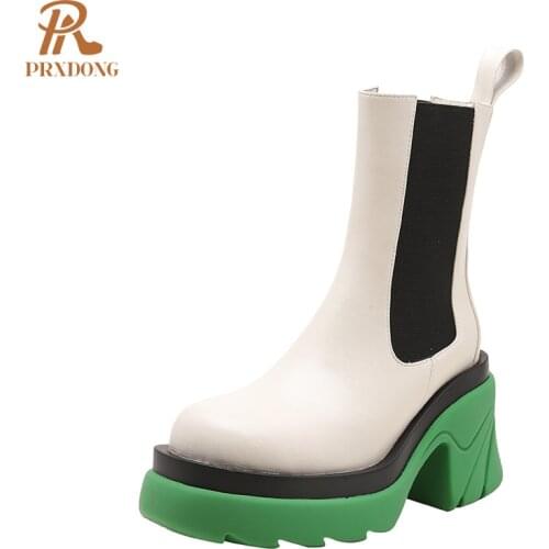 2021 New Chelsea Ankle Boots Women Korean Style Shoes Mixed Colors Thick Platform High Heel Round Toe Fashion Female Girl Autumn