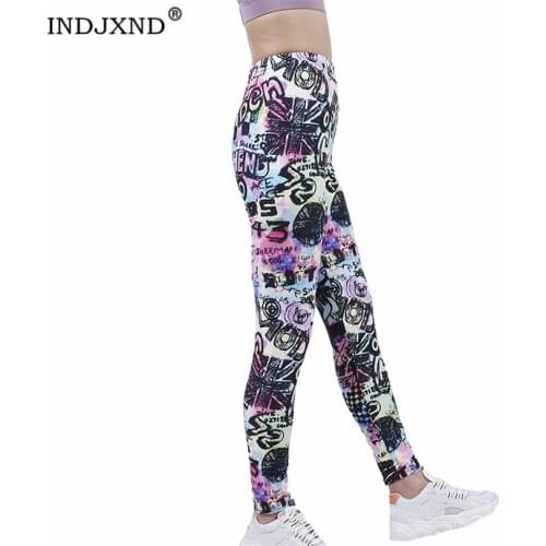 YGYEEG Fitness Women Leggings Fashion Patchwork Pink Graffiti Letter High Waist Elastic Push Up Ankle Length Polyester Bottom