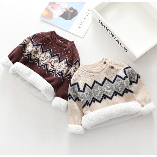 IENENS Winter Baby Plus Velvet Sweaters Boys Clothes Toddler Warm Sweater Coats 0-6 Years Children Thicken Wool Tops