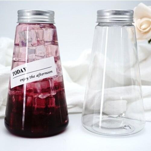 10pcs Net red 350ml transparent bottle PET plastic takeaway packaging cold drink ice coffee juice milk tea bottles with lids