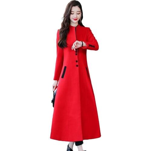 2019 Fashion Autumn Winter X-long Woolen Coat Women Slim Elegant Outerwear Female Spring Woolen Blends Solid color Jackets 2945