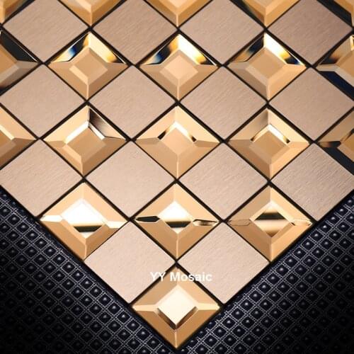 30mm Seamless 5 facts Gold Metal Mirror Glass Mosaic tiles for Showroom bath shower room Cabinet DIY Decoration