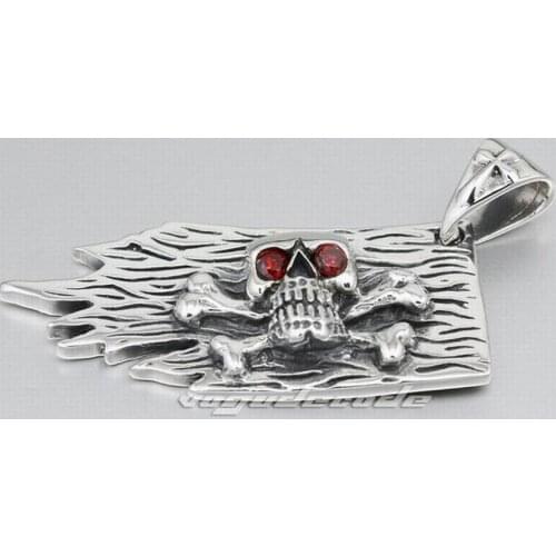925 Sterling Silver Skull Cross Bone Flag Mens Biker Rock Punk Pendant 8N007