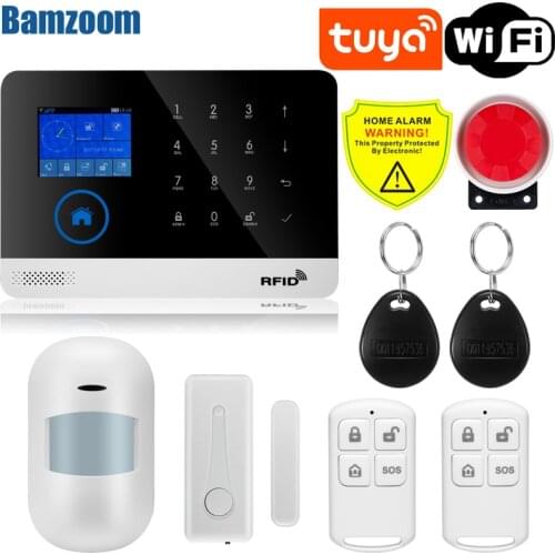 IOS Android APP Control Wire Wireless Home Security Tuya WIFI GSM Alarm System Intercom Remote Control Autodial Siren Sensor Kit