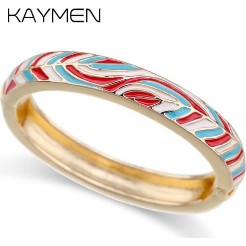 KAYMEN New Exquisite Oval Shape Open Enamel Bracelet Cuff Bangle 18K Gold Plated Colourful Statement Fashion Bracelet for Women