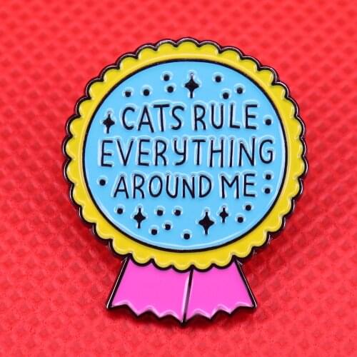Cats rule everything enamel pin cream cat brooch sunflower cute pins animal badge pet lovers gift women jacket backpack accessor
