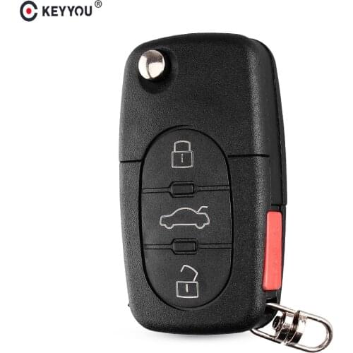 KEYYOU Flip Fob Remote Key Shell Case for VW Passat Jetta Golf Beetle 4/3+Panic Buttons Fit CR1616/CR1620
