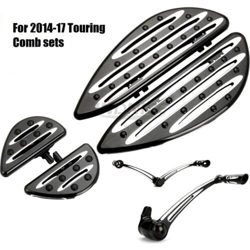 Black Motorcycle floorboards footrest + brake arm Toe Shift Lever + passenger footboard + Pedal for harley Touring