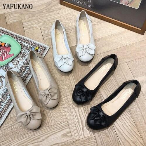 34-43 Elegant Ladies Wedges Heel Ballet Flats Shoes Women PU Leather Bow-Knot Mid Heel Flat Shoes Woman