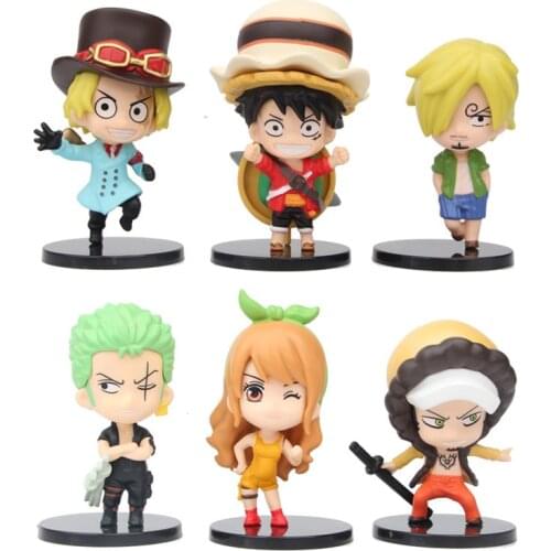 6pcs One Piece Figures Luffy Law Sabo Sanji Zoro Nami Anime Model Toys Birthday Gifts
