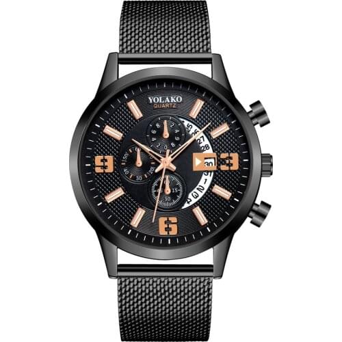 Hot New Student Sports Non-mechanical Mens Watch Fake Three-eyed Mens Leisure Business Calendar Net Belt Watch Shi Ying Watch