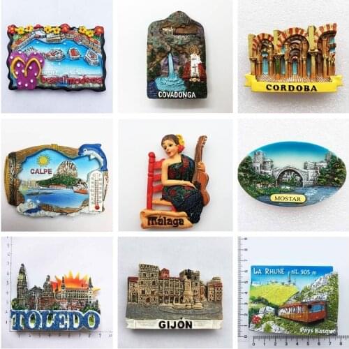 Spain Sarajevo Fridge Magnets Souvenir Mosque Cordoba Toledo Gijon 3D Refrigerator Magnetic Stickers Resin Craft Home Decor