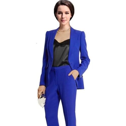 Custom Royal Blue Work Bussiness Formal Elegant Women Suit Set Blazers Pants Office Suits Ladies Pants Suits Trouser Suits
