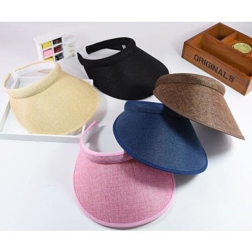 Summr Women Casual Sun Visor Hat Beach Empty Hat Ladies Adjustable Nature Straw Topless Cap