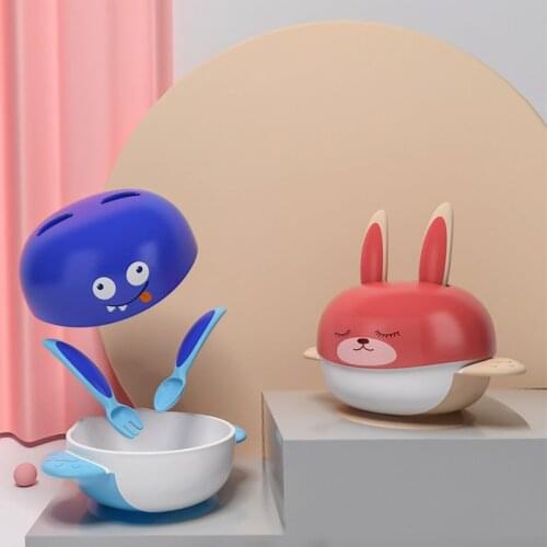 Baby Bowl Set Spill-proof Suction Bowl Childrens Tableware Food Grade Plastic Plate Set Baby Feeding Bowl Spoon Fork Dishes