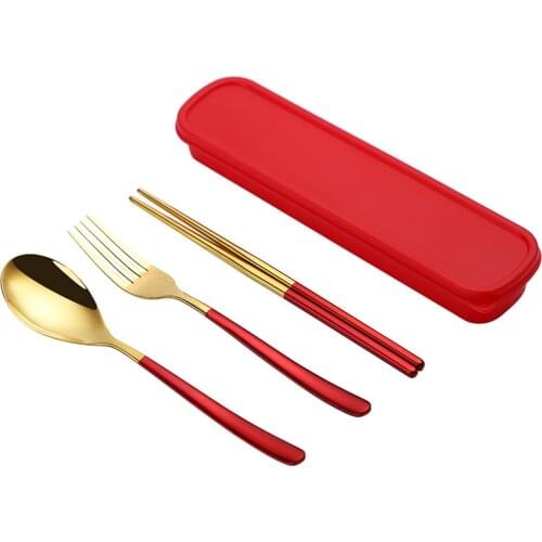 High Grade Stainless Steel Spoon Set Long Handle Forks With Box Portable Dinnerware For Students Creative Kitchen Accessories