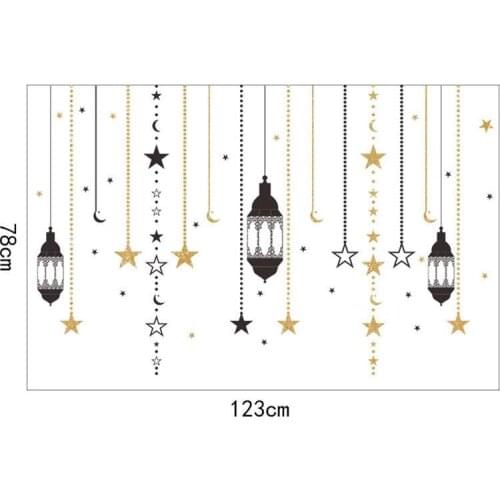 Ramadan Festival Home Stickers Wallpaper Self- Adhesive Islamic Mubarak Wall Decals Lantern Pattern Window Clings Door Ceiling