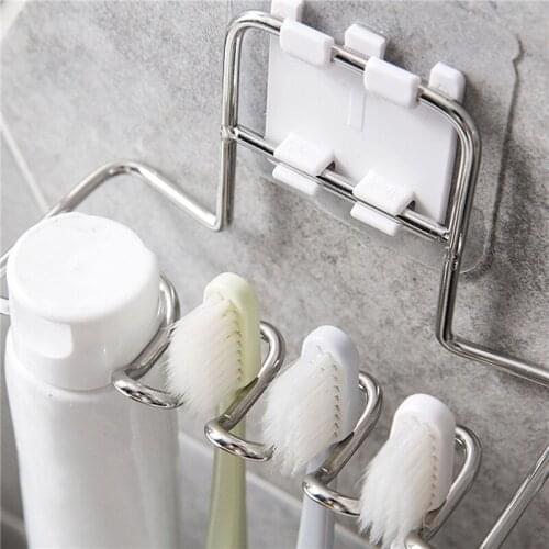 Stainless Steel Toothbrush Holder Shaver Storage Rack Bathroom Organizer Supplies Tooth Brush Shelf Toothpaste Holder Rack Tool