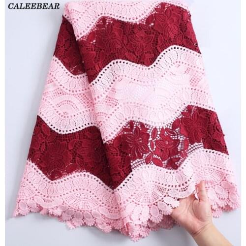 Latest Pink Guipure Cord Lace Fabric 2021 African Lace Fabric With Beads Water Soluble Cord Laces For Nigerian Party Dress S2239