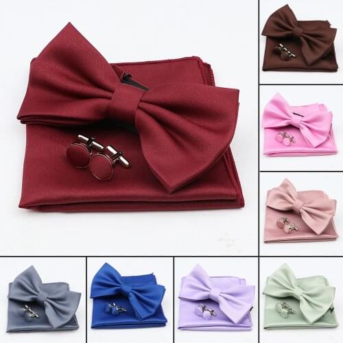 New Bright Color Mens Bowtie Handkerchief Brooch Set For Groom Best Man Purple Red Green Blue Wedding Party Ties Pocket Square