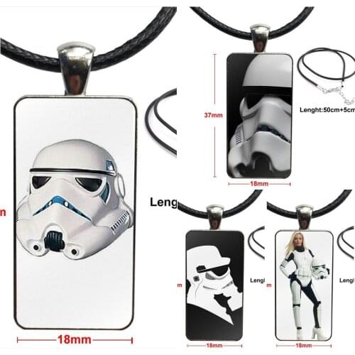 For Unisex Party Gift White Stormtrooper Mask Design Fashion Vintage Glass Women Rectangle Necklace Pendants