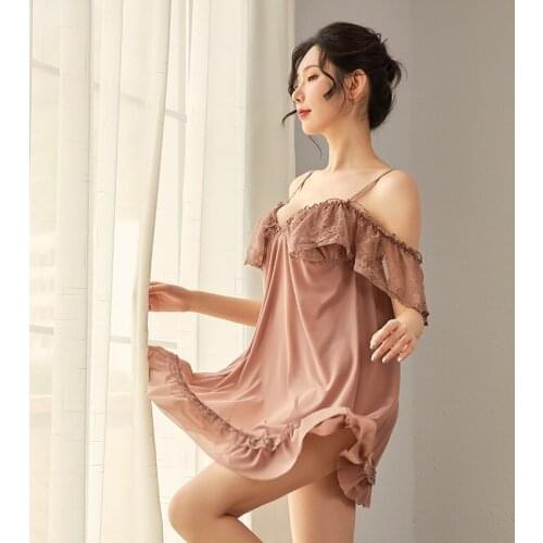 Sexy temptation pajamas sex appeal sleep skirt womens perspective deep V lace sexy mesh suspenders pajamas set