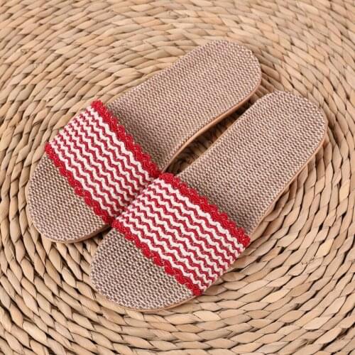 Womens Summer Linen Slippers Indoor Bathroom Home Shoes Ladies/Male Flax Slides Woman/Man Stripes Flip Flops Beach Sandals Hot