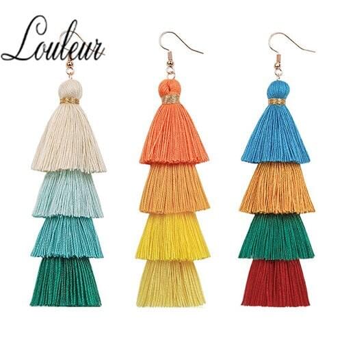 4 Layered Bohemian Fringed Cheap Statement Tassel Earrings for Women Long Drop Dangle Earrings 2019 Boho Indian Jewelry