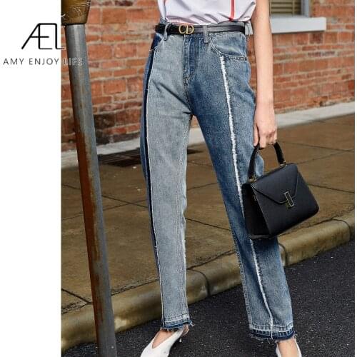 AEL High Waist Denim pants Woman fashion streetwear new Femme spliced Pencil Jeans Casual Trousers