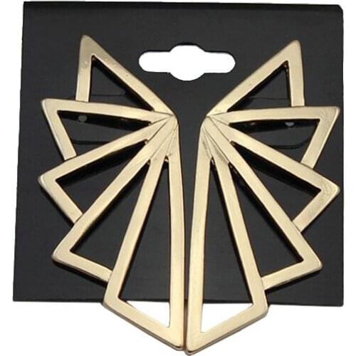 Unisex Punk Angel Wings Shape Tria Fan Geometric Studs Earrings for Womens Men Gold Alloy Metal Ear Earring Fashion Jewelry