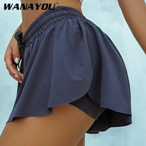 WANAYOU Women 2 In 1 Yoga Shorts,Quick Drying Marathon Sports Running Seamless Skirt Shorts,Elastic Fitness Gym Training Shorts