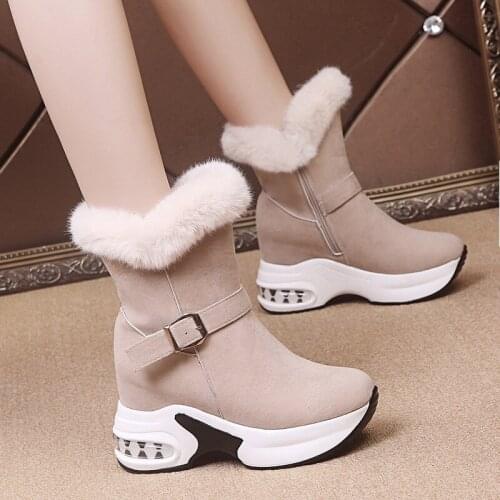 Women Chunky Platform Snow Boots Winter Warm Fur Cotton Padded Shoes Woman Hidden Heels Ankle Botas Mujer Plush Sneakers