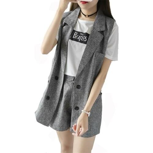 21 Summer Two Piece Big Size Women Blazer Vest + Shorts Formal Suits Loose Lady Sleeveless Blazers Thin Sun Protection Coat 1345