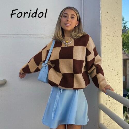 Long Sleeve Plaid Knitted Women Sweater Autumn Winter Warm Pullovers Sweater Basic Stretch Jumpers 2021 New Dropshipping