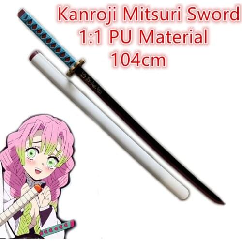 1:1 Kanroji Mitsuri Sowrd 104cm Demon Slayer Cosplay Sword Anime Ninja Knife Kimetsu no Yaiba Sword Weapon PU Prop Model Gift