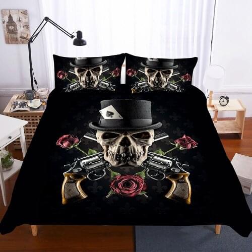 Home Textiles 2/3PCS 3D Design Digital Printing Bedding Set Duvet Cover Pillowcase Bedclothes Boy Gift Gun Skull Dropshipping