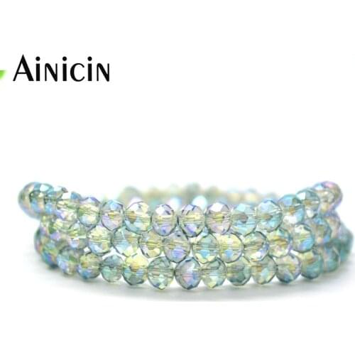 20 Strands Green Color Faceted Glass Crystal Roundel Beads Rainbow Plated Transparency DIY Findings