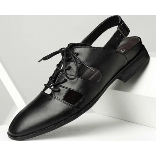 2021 Man Cow Leather Shoes Man Office Business Dress Leather Flats Man Breathable Leather Wedding Shoes Slippers