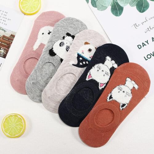 5 Pairs Womens Short Socks Amozae Color Female Low Cut Ankle Sock Autumn Spring Girl Simple Cotton Sock Animal Cartoon Socks