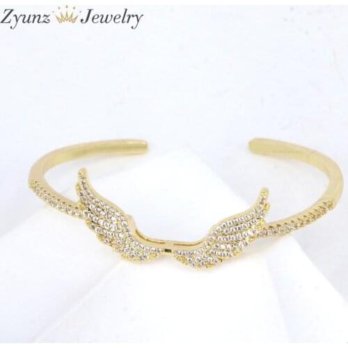 5PCS, Creative Hand Style Angels Wing Opening CZ Angel wings Crystal Zirconia Bracelet Ladies Hand Bangles Pulseiras Bijoux