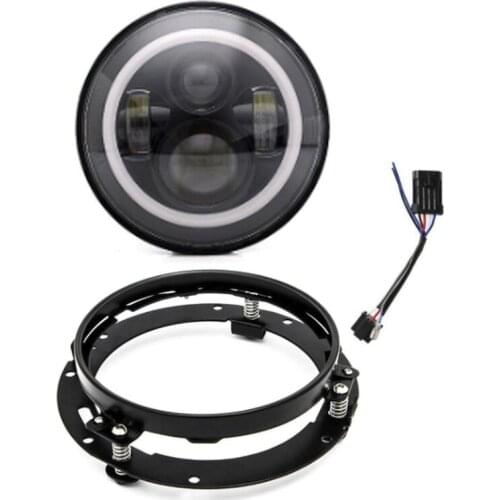 7inch LED Headlight with Halo Angel Eyes Motorcycle Conversion Kit + 7inch Headlight Mounting Bracket Ring for 1994-2013 Touring