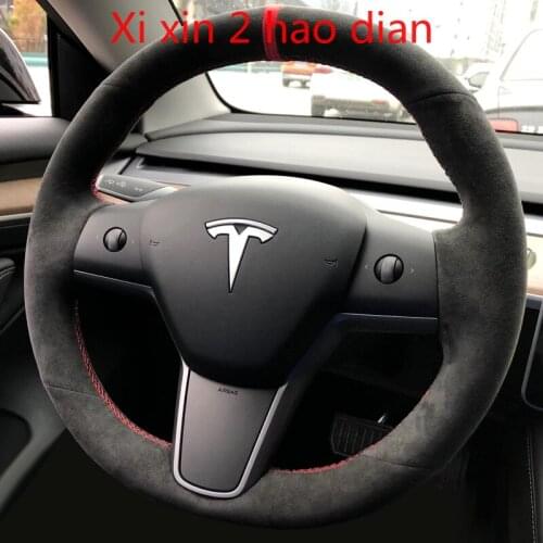 For Tesla Model3 S X Y DIY Black Suede Fur All Inclusive Special Car Interior Steering Wheel Cover